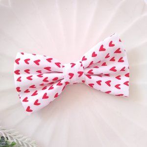Dog Bow Tie Cat Bowtie White and Red Hearts NEW